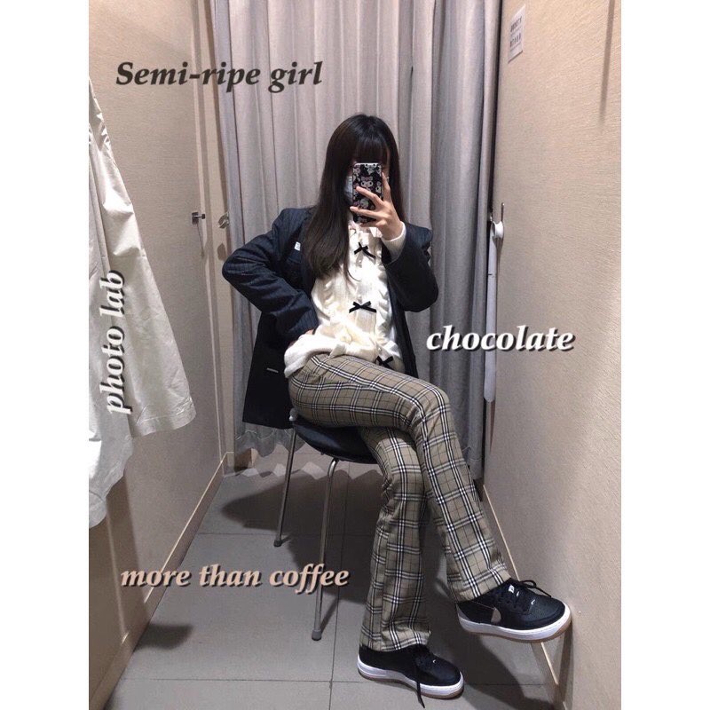 Quần tây ống loe họa tiết caro | có kèm hình thật | quần size S | BigBuy360 - bigbuy360.vn