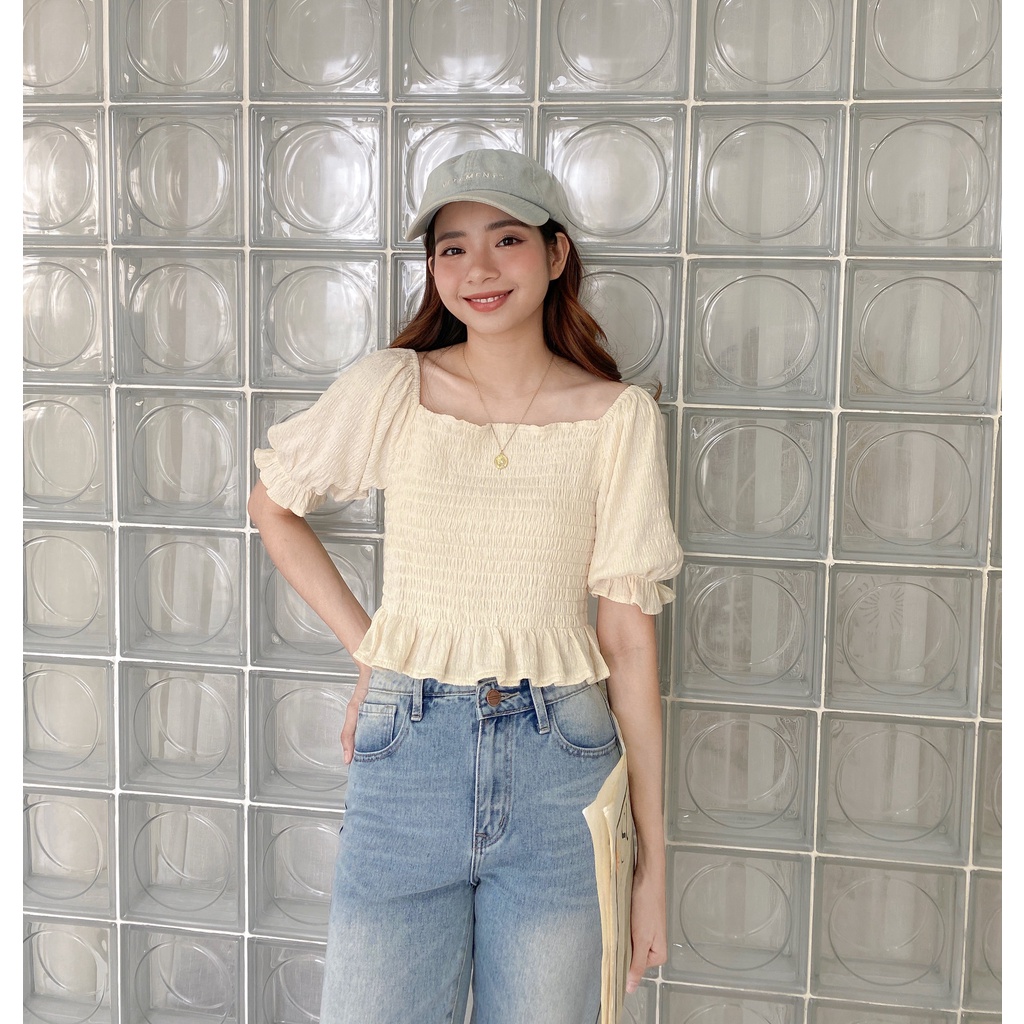 Áo trễ vai tay bồng bo thun 3 màu LENCLOTHING 8437