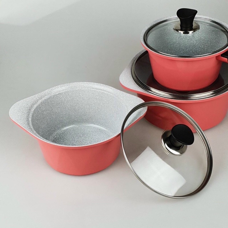 Bộ nồi đúc chống dính Ceramic vân đá, bộ nồi chống dính bếp từ vân đá Green Cook GCS02 Size 18 - 20 - 24