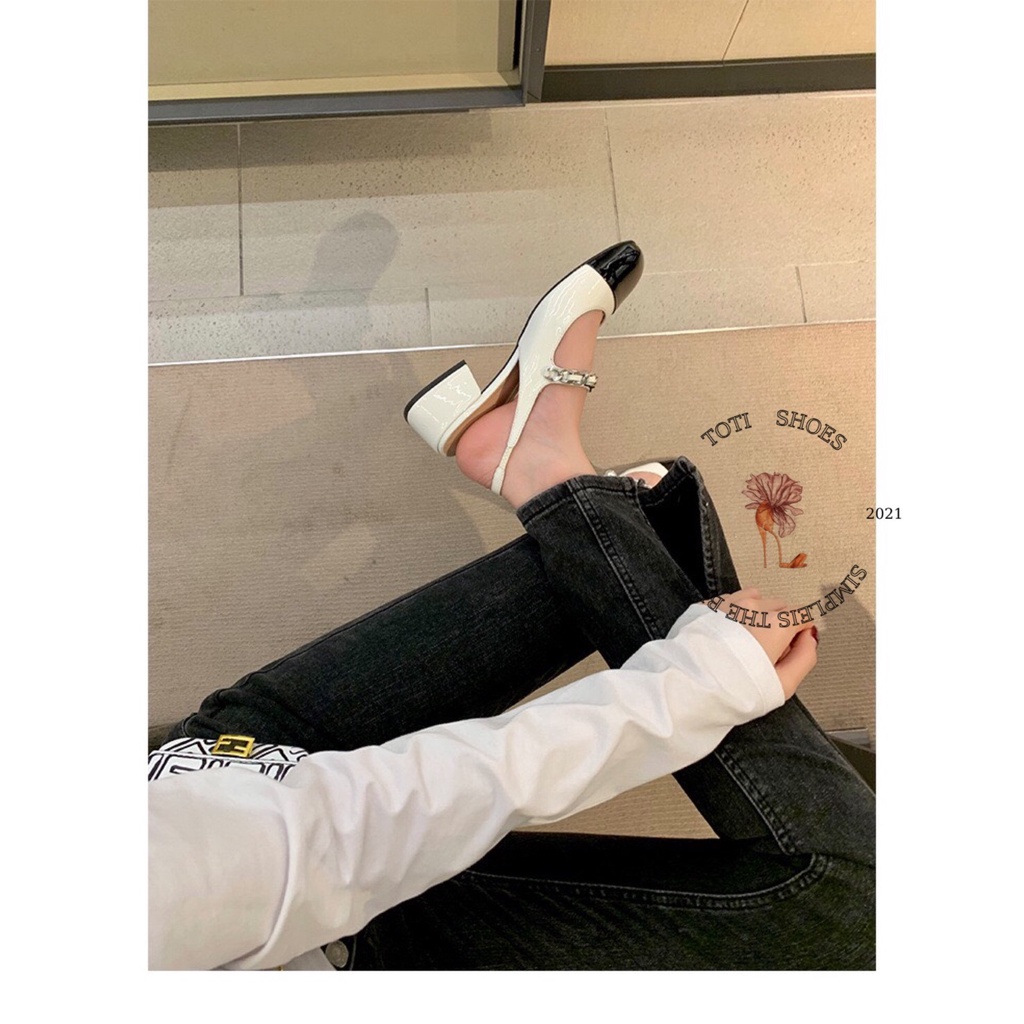 GIÀY CAO GÓT TOTIIE STORE - GIÀY NỮ PHỐI XÍCH HIỆN ĐẠI  - CAO GÓT HỞ HẬU ĐẾ VUÔNG 5 PHÂN  G2203160