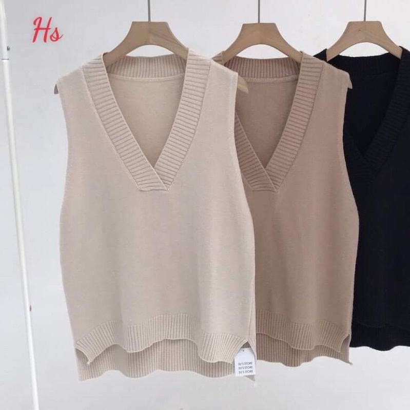 Áo gile len trơn cổ V HSU1