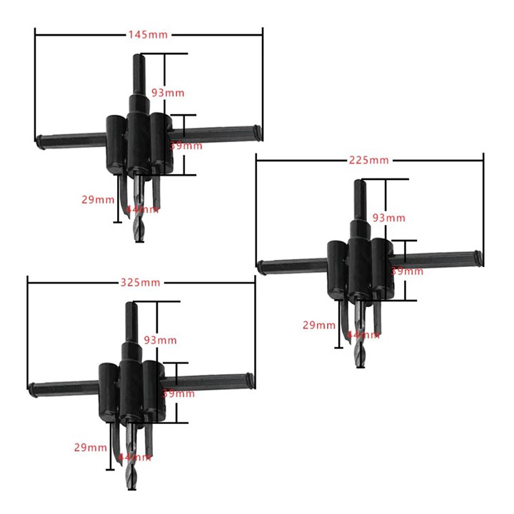 Mũi Khoan Khoét Lỗ Thùng Loa, Lỗ Đèn Thạch Cao 120mm 200mm 300mm (Bộ Mũi Khoét Lỗ Gỗ Thạch Cao Trần)