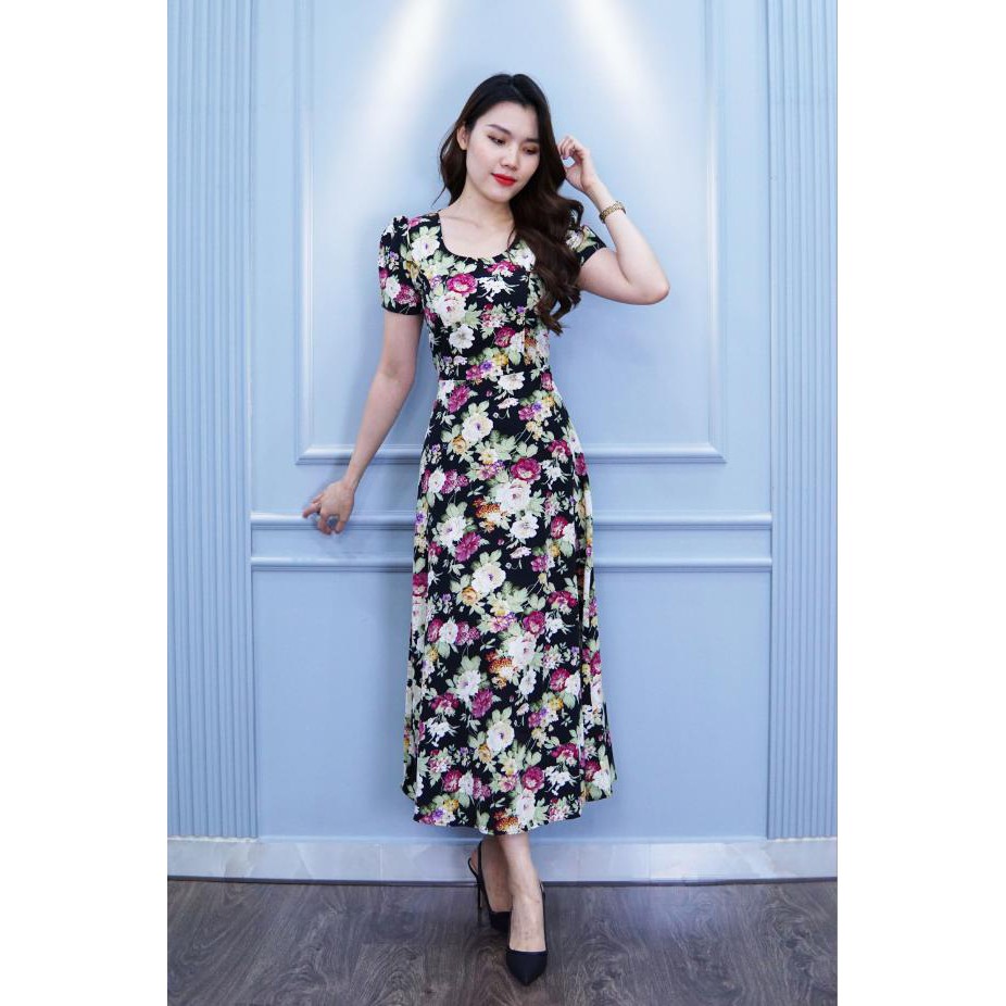 Đầm hoa maxi DA1336 chất vải lụa mềm êm, mịn, mát co giãn | BigBuy360 - bigbuy360.vn