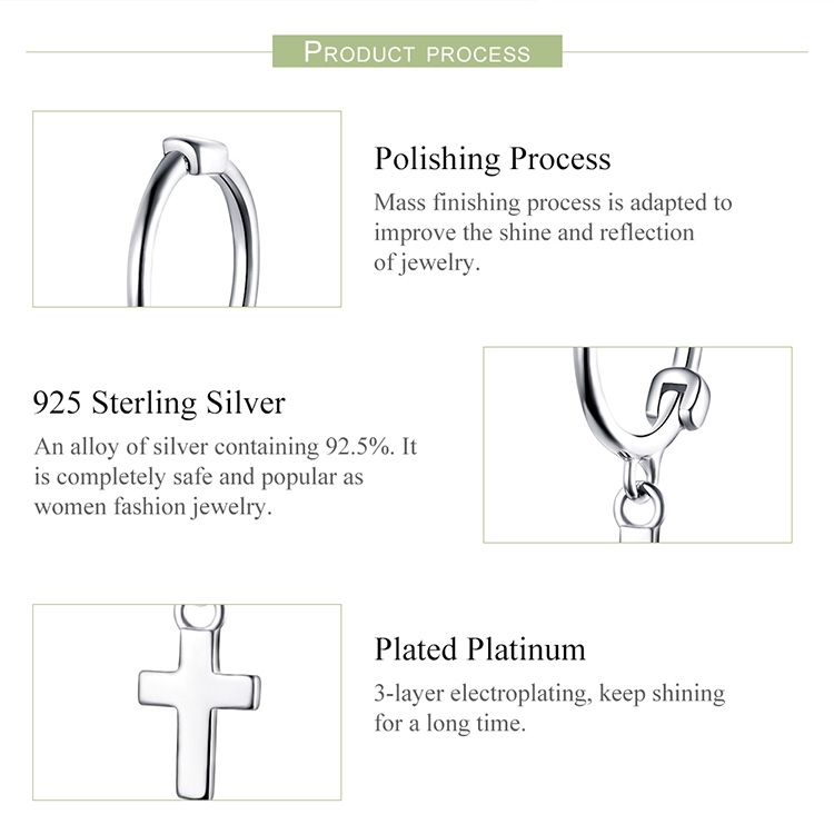 Khuyên tai BAMOER SCE547 hình thánh giá bằng bạc 925 thời trang cho nữ