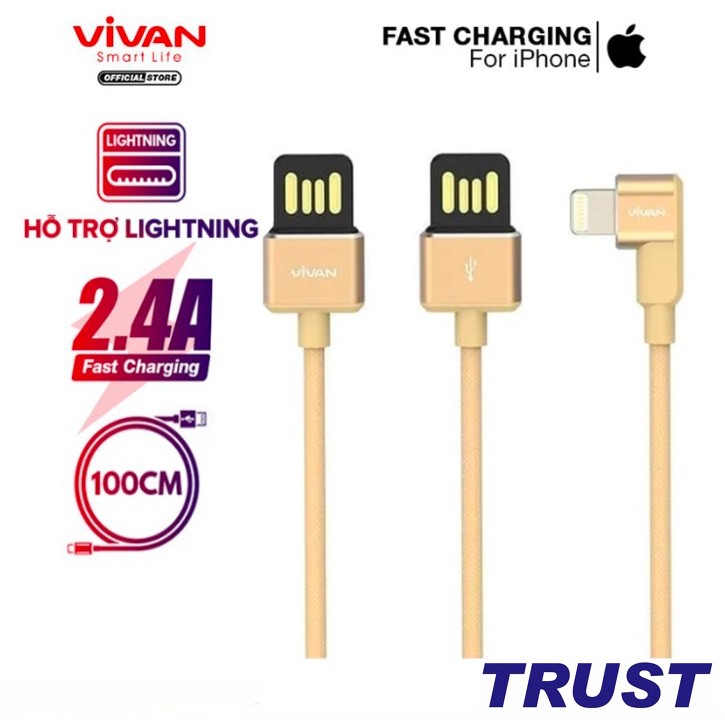 Cáp Sạc Lightning Gaming VIVAN Bọc Dù 1m Cổng Kết Nối Chữ L 90 Độ 2 Mặt Cắm USB - BWL100