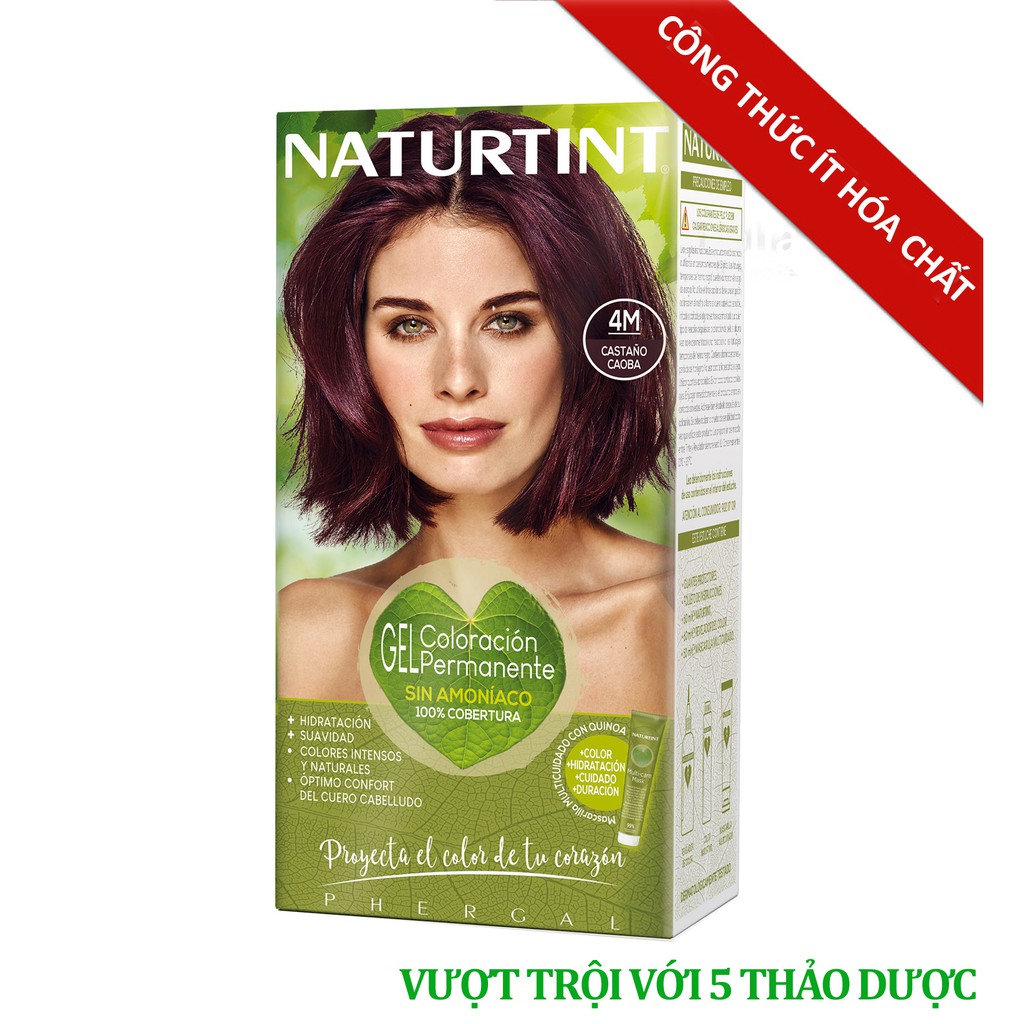 [Màu gỗ gụ 4M] Gel nhuộm, dưỡng tóc với 5 thảo dược Naturtint chính hãng Tây Ban Nha