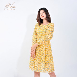 Váy công sở nữ thời trang Eden họa tiết hoa cổ tròn tay dài - D409