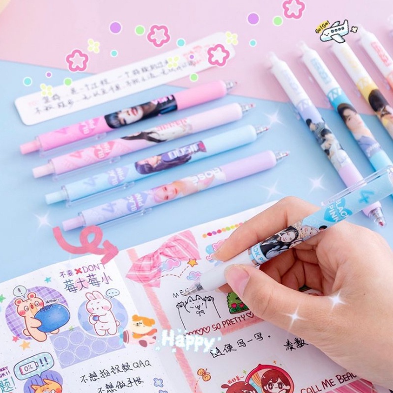 Bút Bi Viết Hàn Quốc Bút Bấm Hình Blackpink - Bút Bi Nước Học Sinh, Sinh Viên Văn Phòng Mực Đen