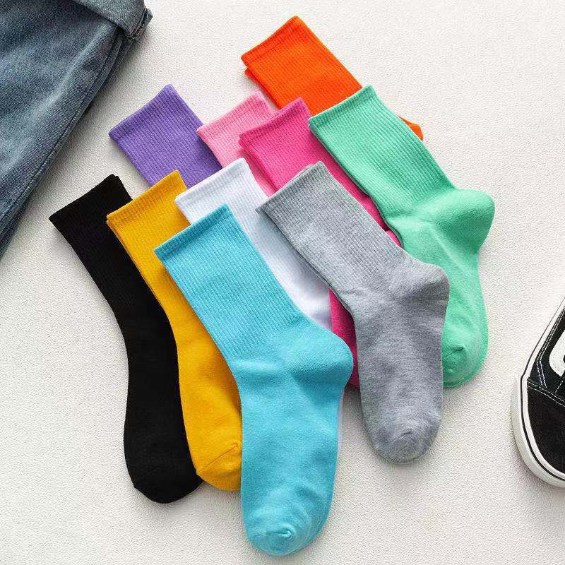Tất cổ cao, vớ cổ cao nữ nam vải cotton co giãn phong cách cao cổ Hàn Quốc trơn nhiều màu
