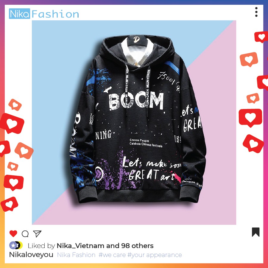 Áo Nikafashion Hoodie Nón Unisex Nam Nữ Chất Vải Nỉ Freesize 1 kích cỡ Form Dáng Rộng Dưới 65kg Mặc Đẹp BOOM BOOM | BigBuy360 - bigbuy360.vn