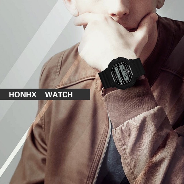 Đồng hồ unisex Honhx HONHX02 mặt vuông hiện số dễ sử dụng,dây cao su cực bền