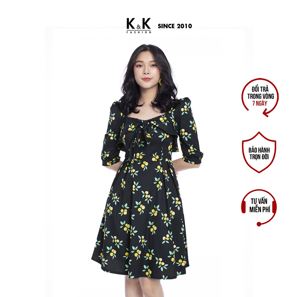 Váy Đầm Công Sở Nữ Thiết Kế Đẹp, Đầm Xinh Xòe Bigsize Đi Chơi K&K Fashion KK98-04 Chiết Eo Hoa Nhí Chất Vải Cotton Lụa