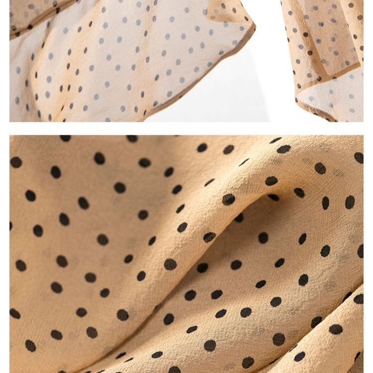 Áo Sơ Mi Chiffon Cổ Tròn Dáng Rộng Họa Tiết Chấm Bi Thời Trang Cho Nữ