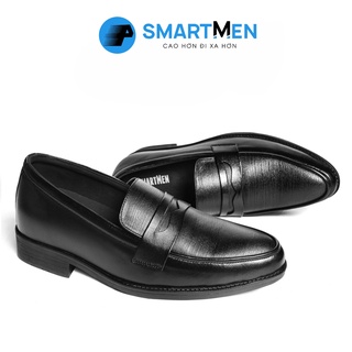 Giày lười công sở tăng chiều cao da bò SmartMen GL04 đen