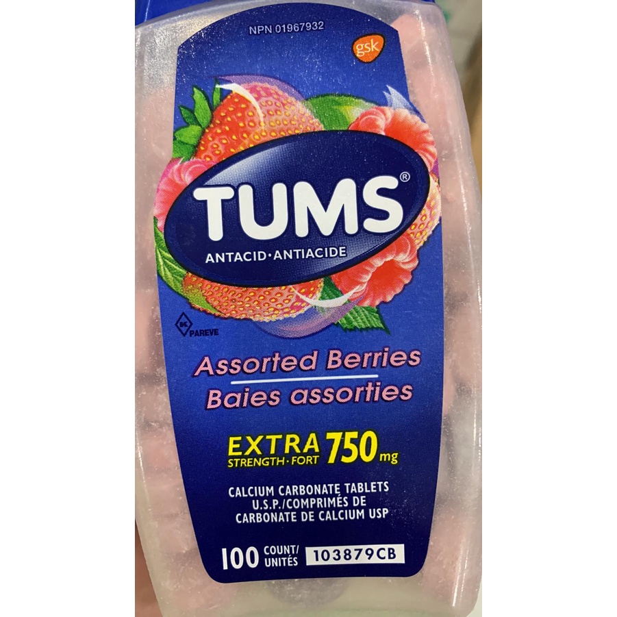 Combo 4 hộp Tums Extra Strength 100 viên vị trái cây. Hạn sử dụng 2026