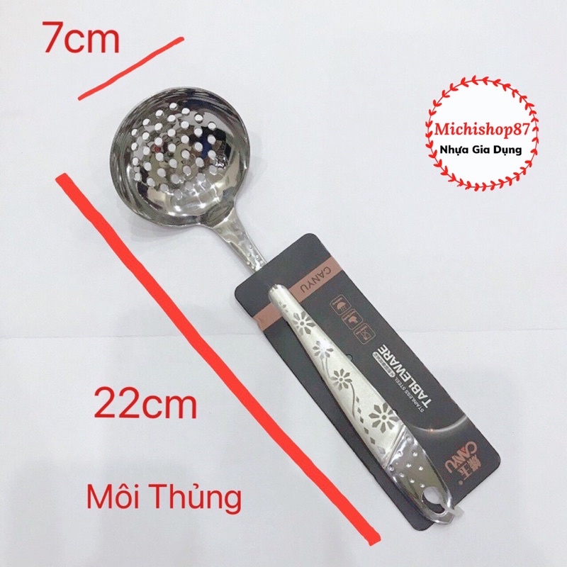 Muôi Múc Canh, Xẻng Xào, Muôi Thủng Ăn Lẩu Inox 304 Cao Cấp Họa Tiết Hoa Loại Đẹp Dầy Dặn