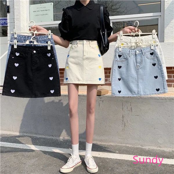 chân váy jean Chữ A Lưng Cao Thêu Họa Tiết Xinh Xắn Dành Cho Nữ | BigBuy360 - bigbuy360.vn