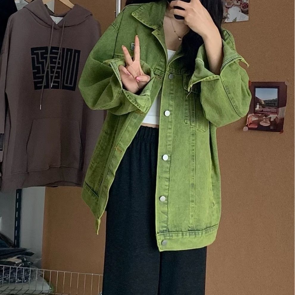 Áo Khoác Denim Dáng Rộng Thời Trang Mùa Thu Cá Tính Cho Nữ