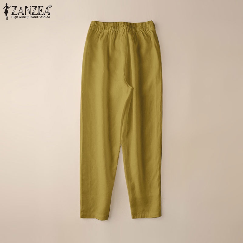 Quần ZANZEA ống rộng màu trơn phong cách Hàn Quốc cho nữ