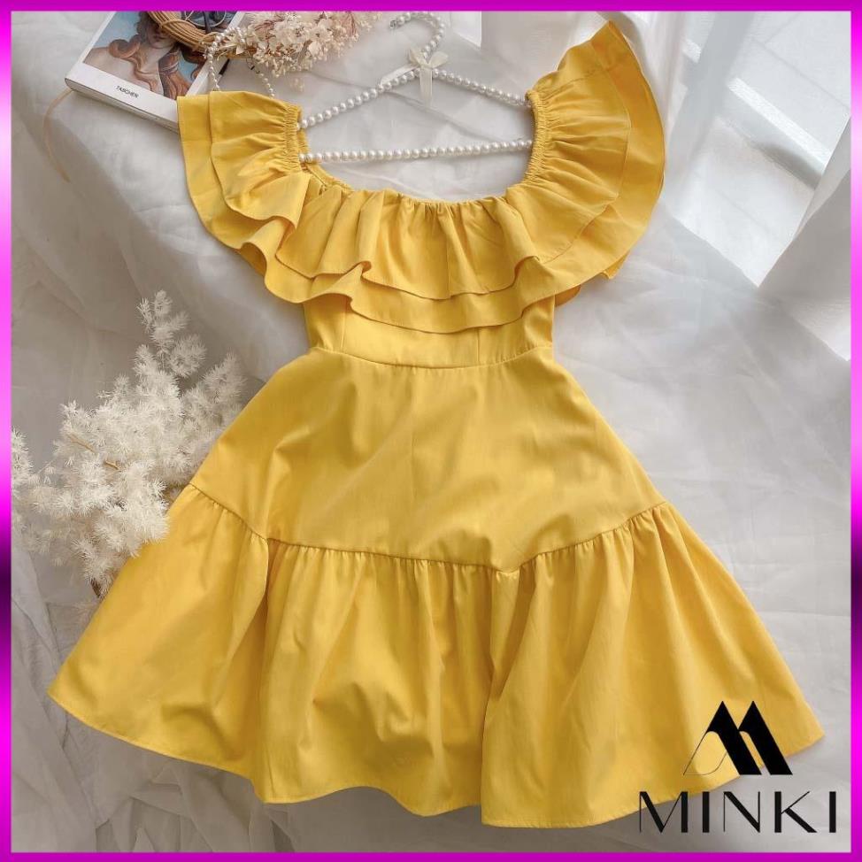 [TTTK] ĐẦM VÀNG TRẮNG BẸT VAI - CHẤT LIỆU CAO CẤP - MÀU TRẮNG , VÀNG [2021] | BigBuy360 - bigbuy360.vn