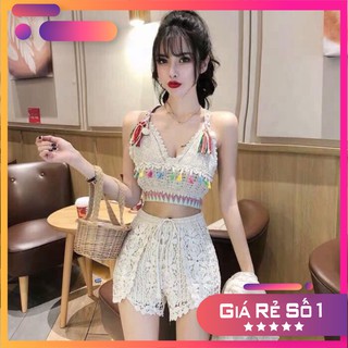 [SIÊU HOT]  Bikini 2 Mảnh Tua Rua Dễ Thương Màu Nude Sáng [Hàng Có Sẵn]