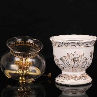 Đèn dầu hoa sen gốm sứ  - trắng