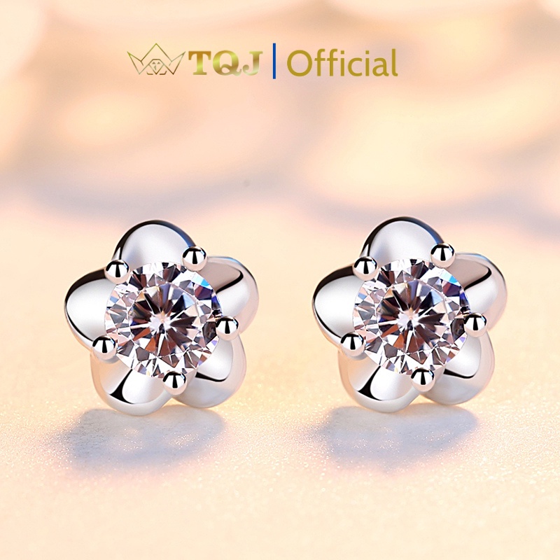 Khuyên Tai Bạc TQJ-KE21 Chất Liệu Bạc 925 Đính Đá Hình Hoa Anh Đào Xinh Xắn
