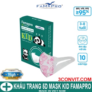 Hộp 10 chiếc khẩu trang y tế cho bé 5D Kids Famapro