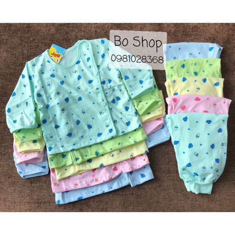 Bộ Quần Áo Dài Sơ Sinh MĐ Cúc Lệch, Vải Cotton Họa Tiết Bình Sữa