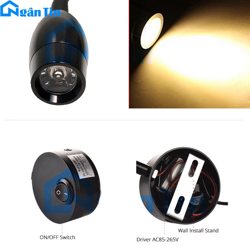 Đèn Led đọc sách chiếu tranh treo tường gắn tường phòng ngủ Led 3W 220V RO1400 Ngân Tin