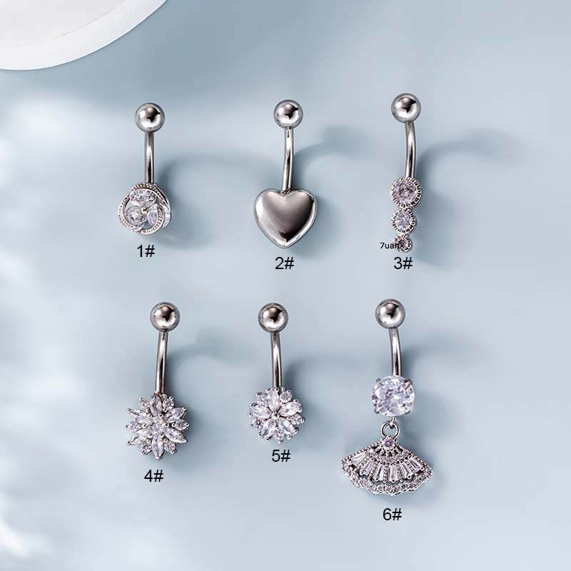 1 Cái Khuyên Rốn Dạng Thanh Tạ Cong Bằng Thép Không Gỉ Đính Đá Zircon Hình Trái Tim 14Gauge
