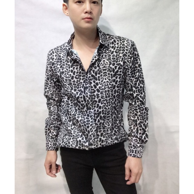 Áo sơ mi họa tiết beo màu xám | BigBuy360 - bigbuy360.vn