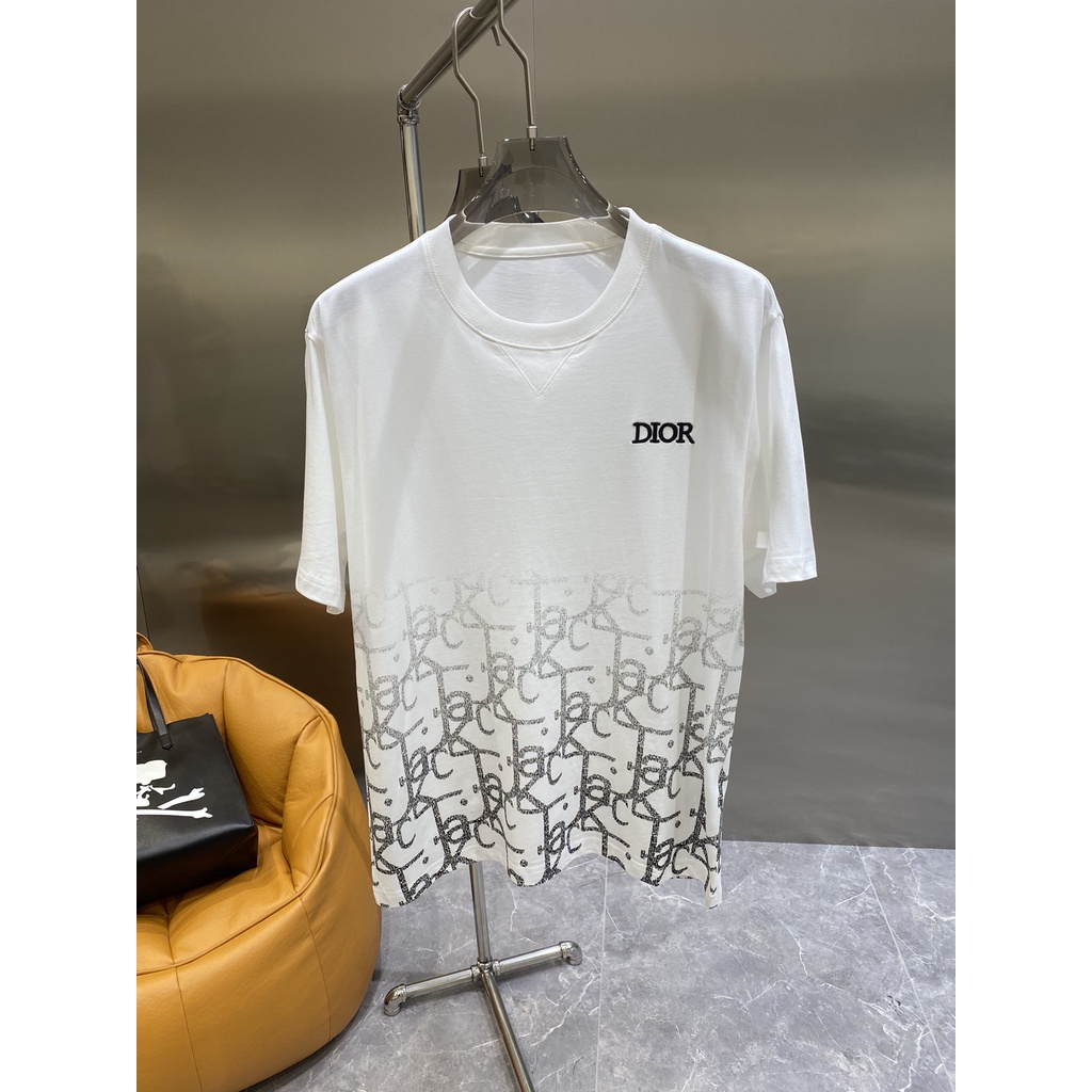 Áo thun cotton tay ngắn thêu họa tiết DIOR thời trang