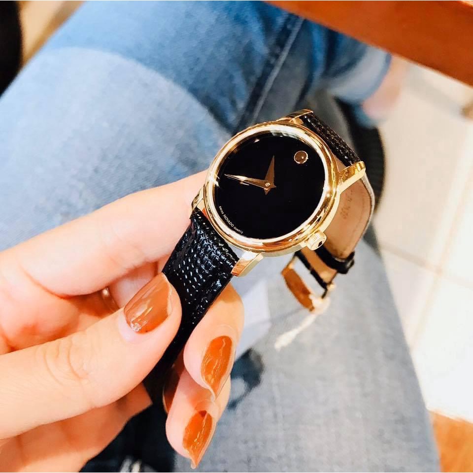 Đồng hồ nữ Movado da đen sang chảnh hợp trend thời trang giưới trẻ, chống nước , bảo hành 12 tháng