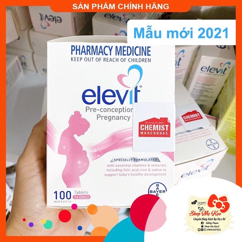 {Tem chemist + Date 2024)} ELEVIT bầu Úc 100 viên, vitamin tổng hợp cho bà bầu Nội Địa Úc