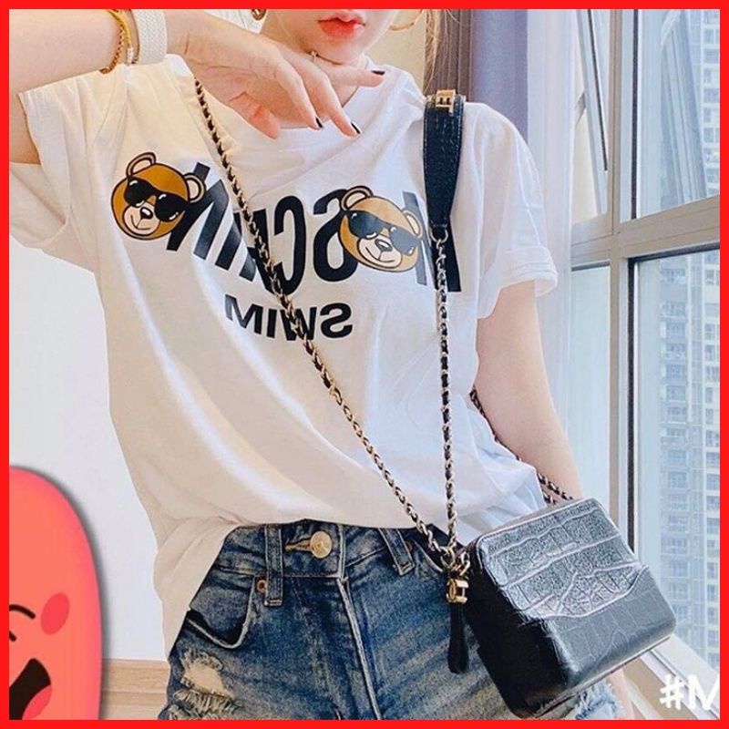 Follow Shop Săn Deal Hot Ngày 12/12 Áo Thun Nữ Màu Trắng In Hình Gấu Mắt Kính ATN6030