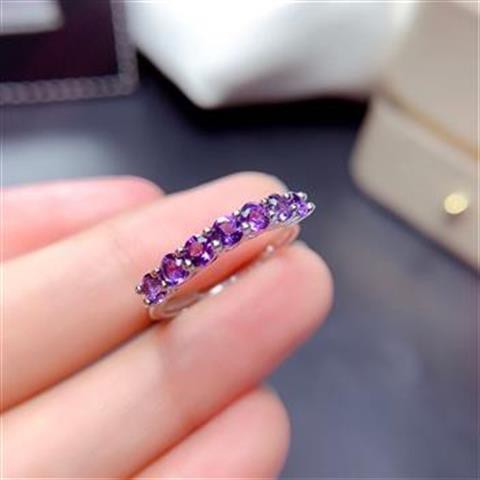 Nhẫn bạc 925 đính đá thạch anh tím phong cách Hàn Quốc