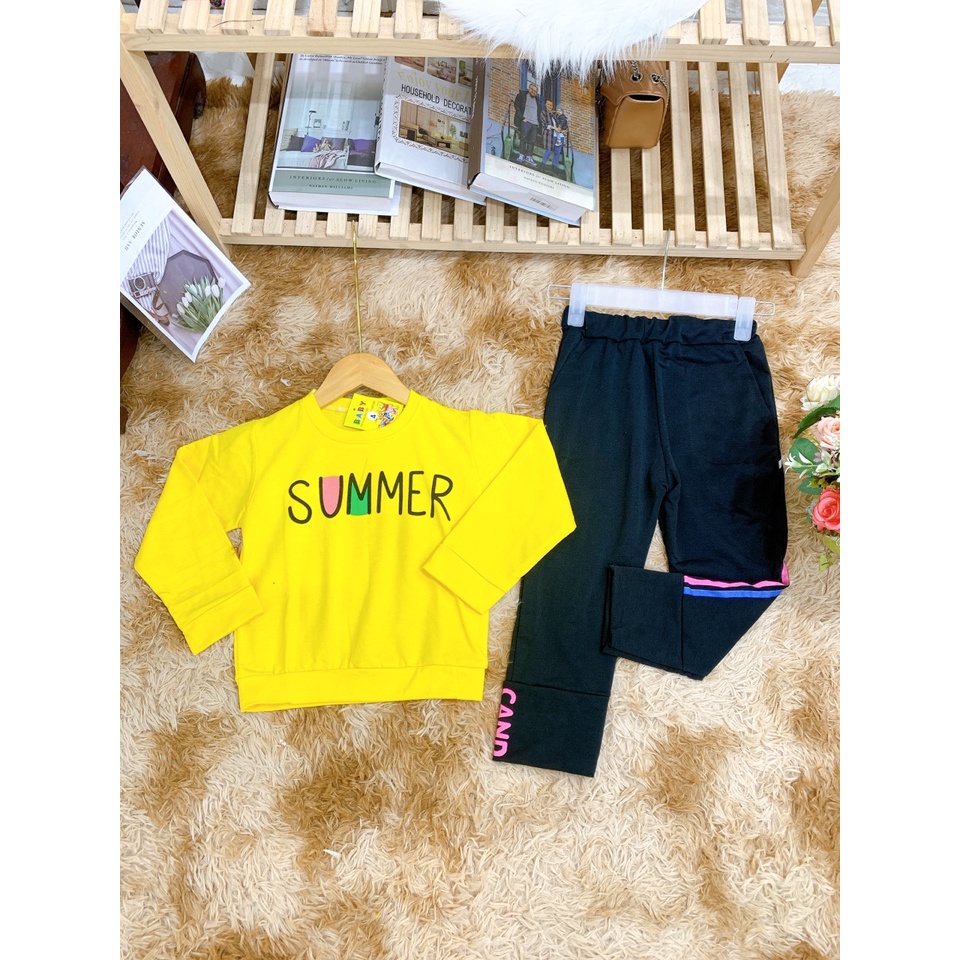 Set bộ quần áo thu đông cho bé gái 4-14 tuổi mẫu Summer. Chất liệu vải đẹp, đường may kỹ. MA