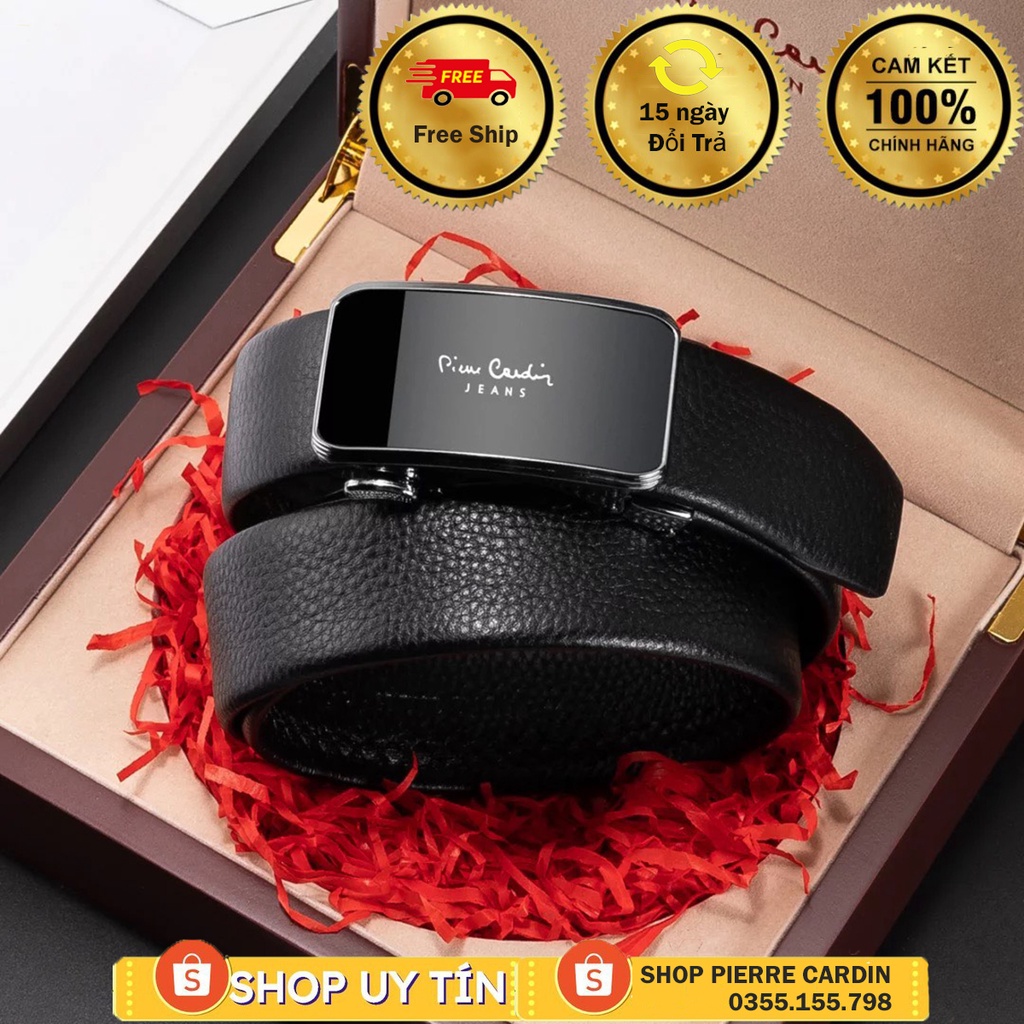 Thắt lưng Pierre Cardin chính hãng mặt kính, dây da bò, hộp gỗ sang trọng