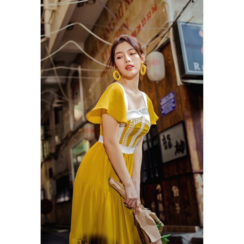 [Mã SKAMSALEP6 giảm 10% tối đa 100K đơn 150K] SÒ VINTAGE - LIME Đầm xòe tay cánh tiên viền ren | BigBuy360 - bigbuy360.vn