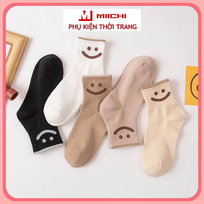 Đôi Tất Cotton dày mềm mịn có độ co giãn thoáng khí hoạ tiết Mặt Cười xinh xắn cho nữ TD020
