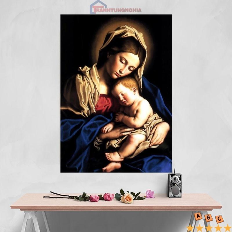 Tranh thêu chữ thập đức mẹ bồng chúa 41cm x 55cm