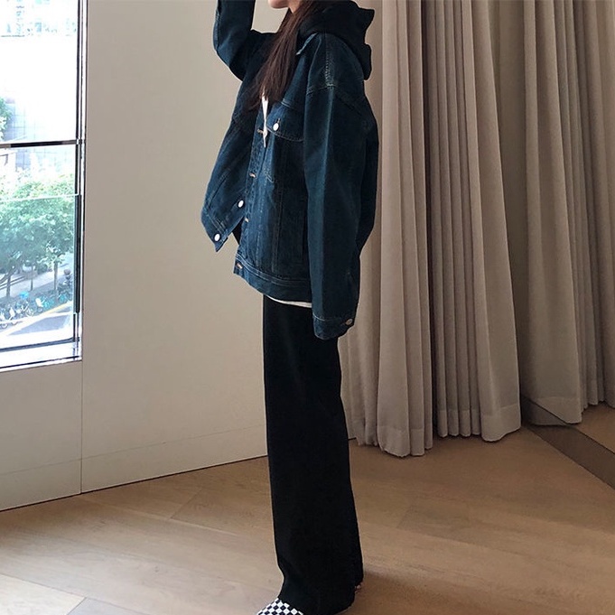 Xiaozhainv Áo Khoác Denim Tay Dài Dáng Rộng Phong Cách Retro Hàn Quốc Dành Cho Nữ | BigBuy360 - bigbuy360.vn