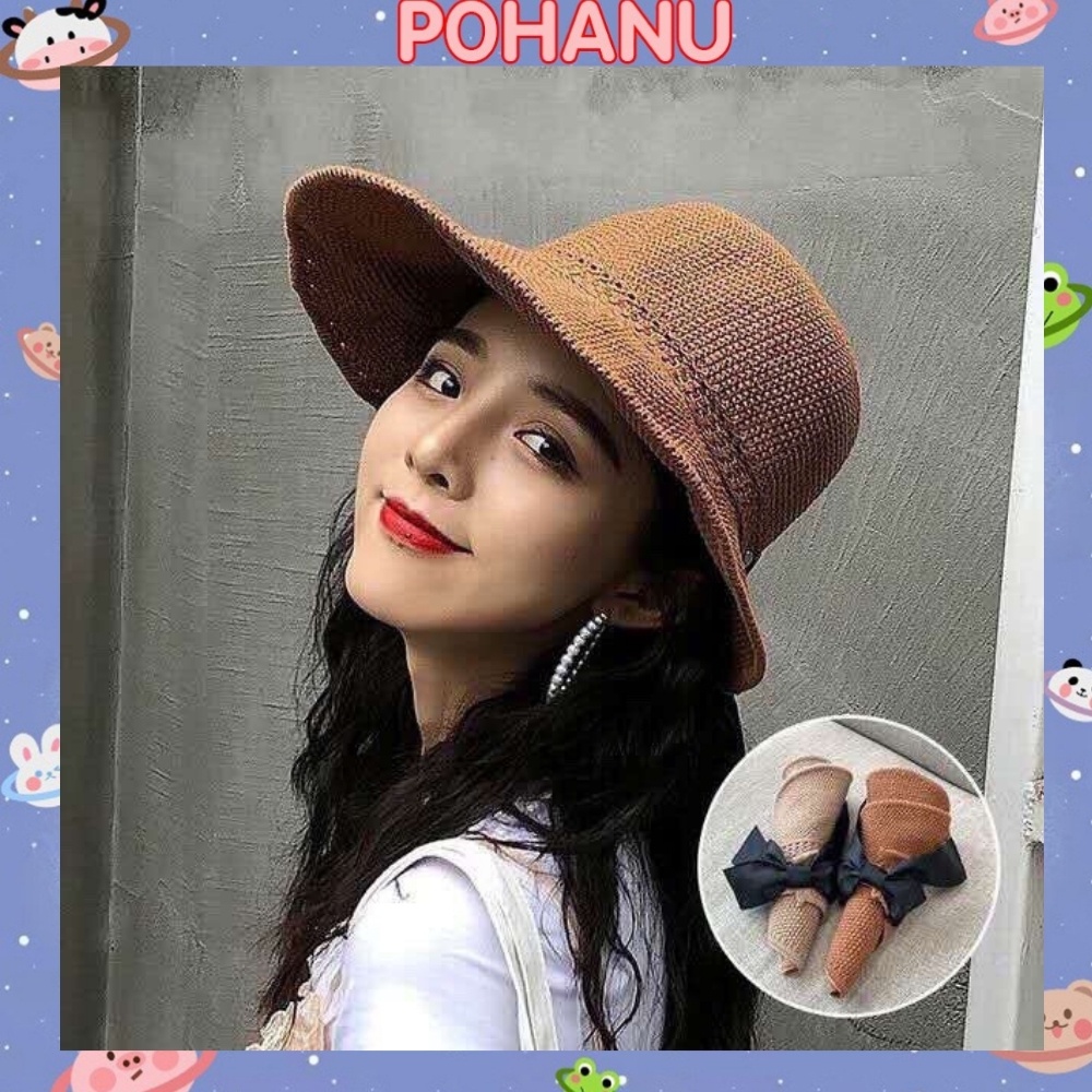Mũ cói nữ Pohanu nón  cói đi biển rộng vàng cao cấp hàn quốc MC11