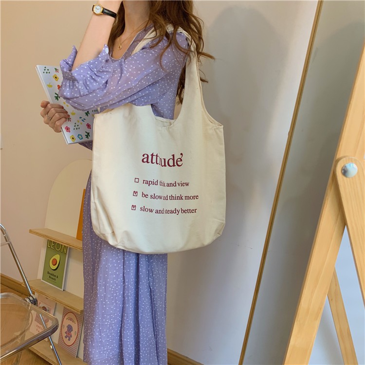 [Mã FASHIONT4WA2 giảm 10K đơn từ 50K] Túi Tote Attitude vải canvas