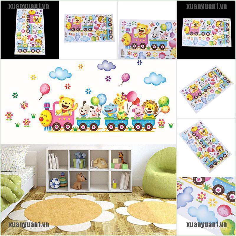 [XUANYUAN1] Sticker Dán Tường Phòng Bé Hình Tàu Lửa Động Vật DIY