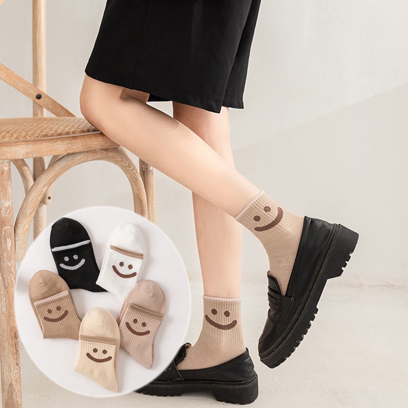 Vớ Cổ Trung Họa Tiết Mặt Cười Dễ Thương Thời Trang Mùa Hè Cho Nữ