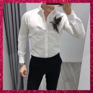 ÁO SƠ MI NAM NƯ IN THÊU TRĂNG ĐEN DÀI TAY CẶP ĐÔI HÌNH CHIM ĐEN PHÙ HỢP ĐI CHƠI ĐI TIỆC ĐI LÀM CÔNG SỞ
