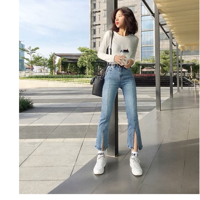 [ hình thật ] quần jean nữ loe xẻ cao cấp ff1 1196