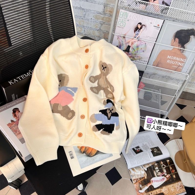 Áo Khoác Cardigan Dệt Kim Hoạ Tiết Chú Gấu Đáng Yêu  tao bao